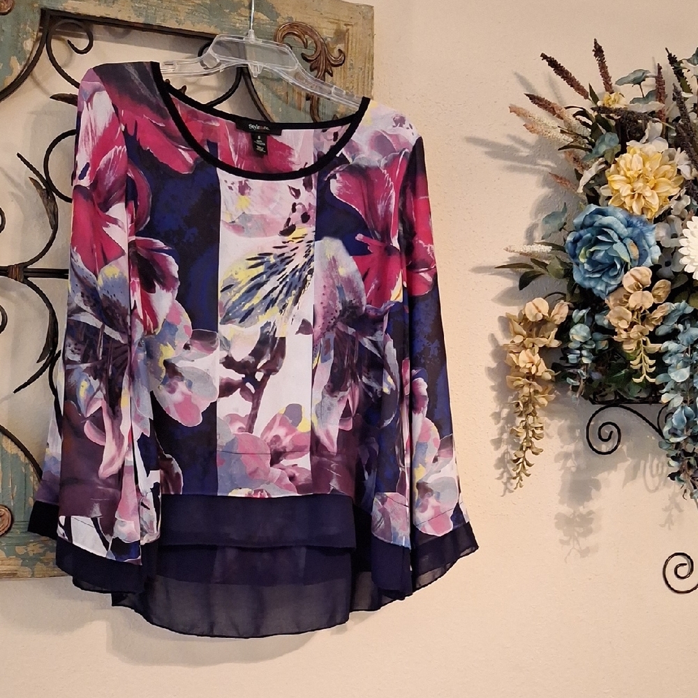 🔥🔥CLEARANCE🔥🔥 Style & Co. Vibrant Floral Chiffon Blouse. NWOT Size SMALL